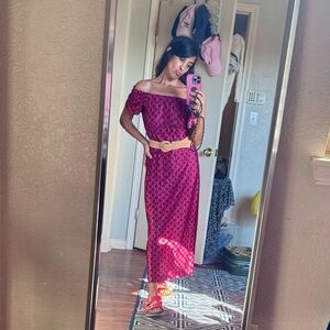 Off‎ The Shoulder Floral Maxi Red Floral Prairie Dress Vintage boho